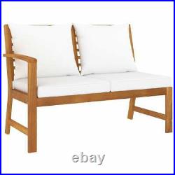 4PC Patio Furniture Wood Outdoor Sectional Sofa Chair +Side Table +White Cushion