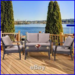 4PC Patio Rattan Furniture Set Tea Table &Chairs Outdoor Garden Steel Frame New
