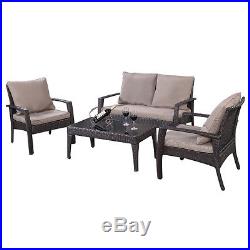 4PC Patio Rattan Furniture Set Tea Table &Chairs Outdoor Garden Steel Frame New