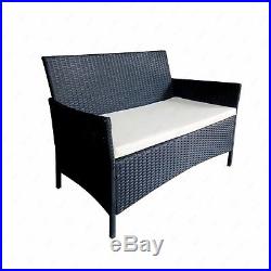 4PC Patio Rattan Wicker Chair Sofa Table Set Patio Garden Furniture with Cushion