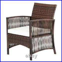4PC Rattan Patio Furniture Set Outdoor Wicker With White Cushions Loveseat Table