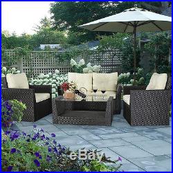 4PC Rattan Sofa Furniture Set Patio Garden Lawn Cushioned Seat Black Wicker New