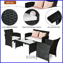 4PC Rattan Sofa Table Set Patio Outdoor Wicker Couch Furniture Kit with Cushion