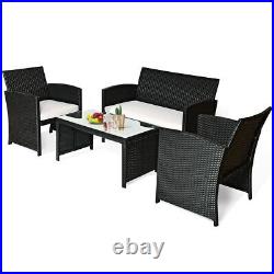 4PC Rattan Sofa Table Set Patio Outdoor Wicker Couch Furniture Kit with Cushion