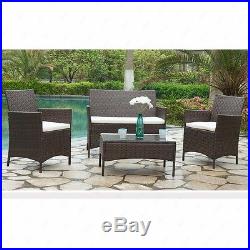 4PC Rattan Wicker Patio Furniture Set Cushioned Sofa & Table Outdoor Garden Lawn