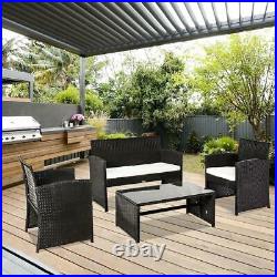 4PC Rattan Wicker Patio Furniture Set Sofa Chair +Table Cushioned Garden Outdoor
