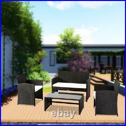 4PC Rattan Wicker Patio Furniture Set Sofa Chair +Table Cushioned Garden Outdoor