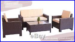 4PC Sofa Set Outdoor Patio Furniture Sectional Brown Rattan Wicker Chair