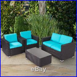4PCs Rattan Garden Furniture Patio Sofa and Table Set All Weather with Cushions