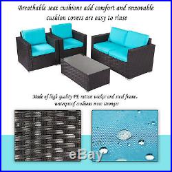 4PCs Rattan Garden Furniture Patio Sofa and Table Set All Weather with Cushions