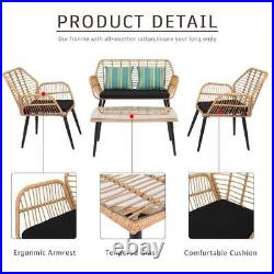4Pack Outdoor Patio Wicker Furniture Rattan Sofa Table Conversation Set