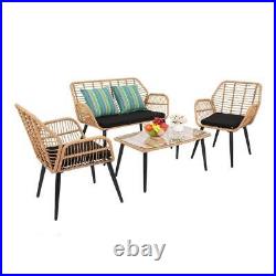 4Pack Outdoor Patio Wicker Furniture Rattan Sofa Table Conversation Set