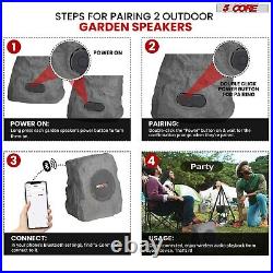 4Pc Outdoor Bluetooth Speaker Wireless Waterproof Rock Solar Linkable Patio Pool