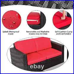 4Pcs Outdoor Furniture Set Patio Rattan Wicker Sectional Sofa with Glass Table