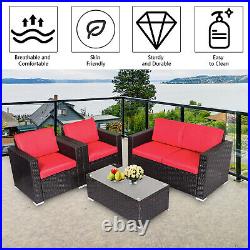 4Pcs Outdoor Furniture Set Patio Rattan Wicker Sectional Sofa with Glass Table