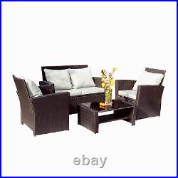 4Pcs PE Wicker Patio Furniture Set Outdoor Rattan Sectional Sofa Chair Table New