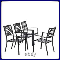 4Pcs Patio Chair Black Stackable Waterproof Outdoor Dining Chairs Furniture Set