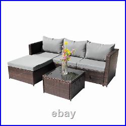 4Pcs Patio Outdoor PE Wicker Furniture Set Rattan Sectional Table Chair Sofa New