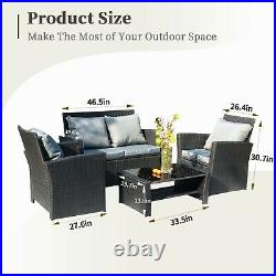 4Pcs Patio PE Wicker Furniture Set Outdoor Rattan Sectional Sofa Chair Table New