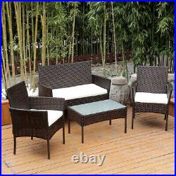 4Pcs Patio Sofa End Table Outdoor Furniture Garden Rattan Sectional Set Brown US
