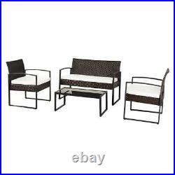 4Pcs Rattan Garden Wicker Furniture Set Patio Outdoor Table Chairs Sofa Lawn