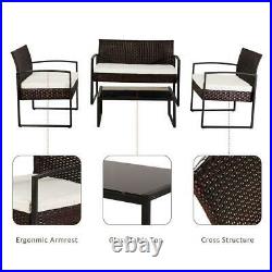 4Pcs Rattan Garden Wicker Furniture Set Patio Outdoor Table Chairs Sofa Lawn