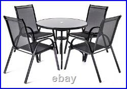4+1 Sitzgruppe Gartenmöbel Gartengarnitur Tisch Stuhl Schwarz Gartenset