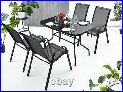 4+1 Sitzgruppe Gartenmöbel Gartengarnitur Tisch Stuhl Schwarz Gartenset