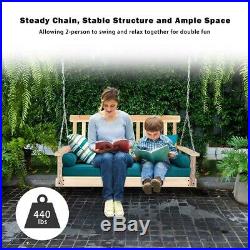 4 FT Porch Swing Natural Wood Garden Swing Bench Patio Hanging Seat Chains