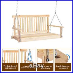 4 FT Porch Swing Natural Wood Garden Swing Bench Patio Hanging Seat Chains