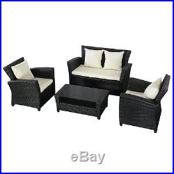 4 PCS Black Wicker Cushioned Rattan Patio Set Garden Lawn Sofa Furniture Seat