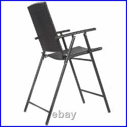 4 PCS Folding Rattan Wicker Bar Stool Chair Indoor &Outdoor Furniture Brown New