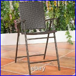 4 PCS Folding Rattan Wicker Bar Stool Chair Indoor &Outdoor Furniture Brown New