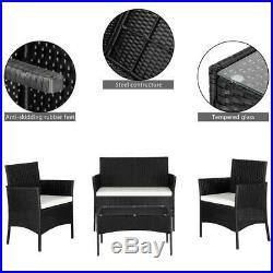 4 PCS Garden Patio Furniture Rattan Wicker Table Sofa Set with Cushions