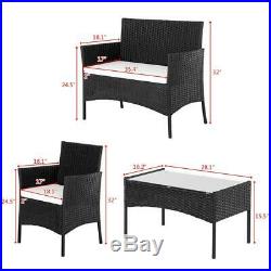 4 PCS Garden Patio Furniture Rattan Wicker Table Sofa Set with Cushions