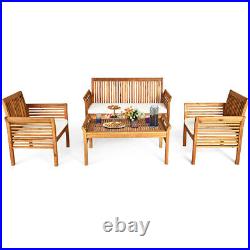 4 PCS Outdoor Acacia Wood Sofa Furniture Set Cushioned Chair Coffee Table Garden