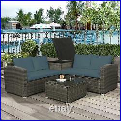 4 PCS Outdoor Cushioned PE Rattan Wicker Sectional Sofa Garden Patio Furniture