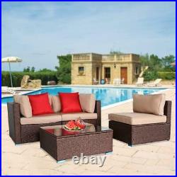 4 PCS Outdoor Furniture Sectional Sofa Set Rattan Wicker Cushioned Couch WithTable