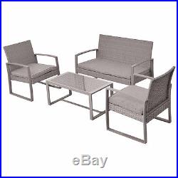 4 PCS Outdoor Patio Furniture Set Wicker Rattan Table Chair WithCushions Gray New
