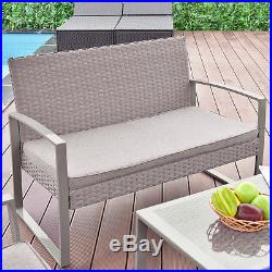 4 PCS Outdoor Patio Furniture Set Wicker Rattan Table Chair WithCushions Gray New