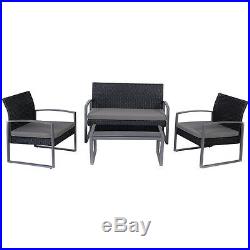 4 PCS Outdoor Patio Garden Black Rattan Wicker Sofa Set Furniture Cushioned NEW