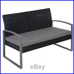 4 PCS Outdoor Patio Garden Black Rattan Wicker Sofa Set Furniture Cushioned NEW