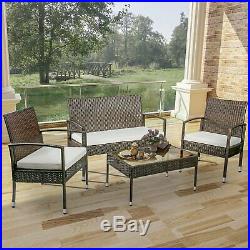 4 PCS Outdoor Patio PE Rattan Wicker Table Set Sofa Furniture with Cushion Black