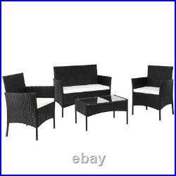 4 PCS Outdoor Patio PE Rattan Wicker Table Set Sofa Furniture with Cushion Black
