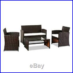 4 PCS Outdoor Patio PE Rattan Wicker Table Set Sofa Furniture with Cushion Brown