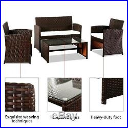 4 PCS Outdoor Patio PE Rattan Wicker Table Set Sofa Furniture with Cushion Brown