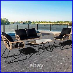 4 PCS Outdoor Patio Rattan Conversation Furniture Set with Table & Cushions