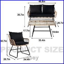 4 PCS Outdoor Patio Rattan Conversation Furniture Set with Table & Cushions