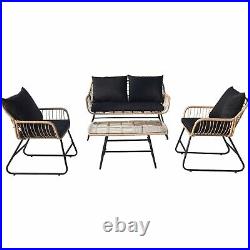 4 PCS Outdoor Patio Rattan Conversation Furniture Set with Table & Cushions