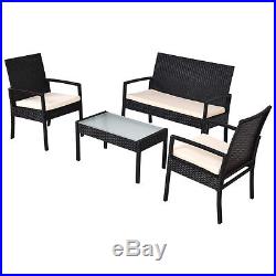 4 PCS Outdoor Patio Rattan Furniture Set Table Chair Sofa Cushioned Seat Garden